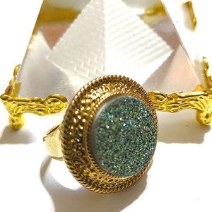 Vintage Gold Filled Titanium Druzy Quartz Ring